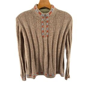 Fall Womens‎ Petite M Quarter Zip Sweater Mock Neck Embroidered Pullover
